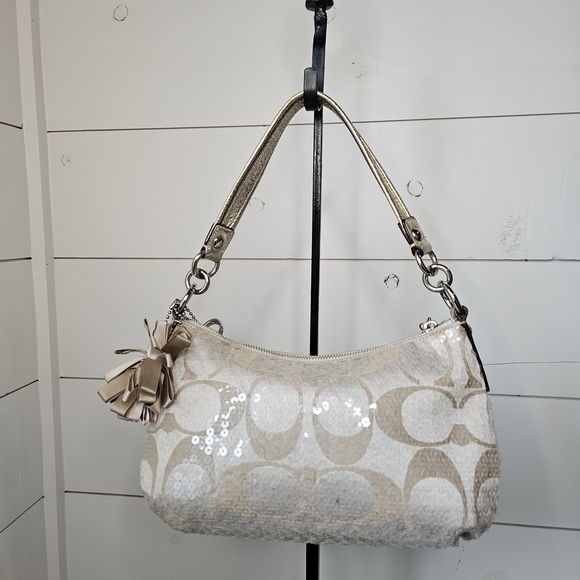 EUC Vintage Y2K Coach Poppy Sequin Bag Purse #14541 - Beige/Champagne - Picture 2 of 14